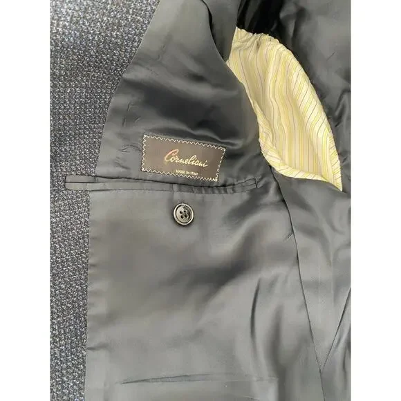 Corneliani Italy Navy Blue Houndstooth Wool Blazer Jacket Sports IT 48 US 38 - Picture 7 of 16